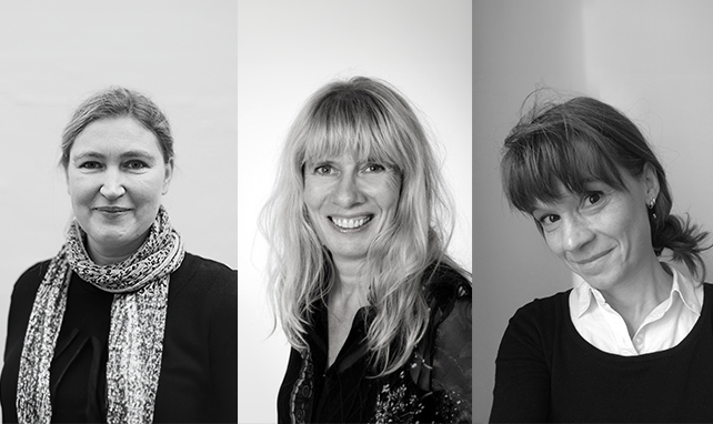 Kollage med porträtt på Kirse Junge-Stevnsborg, Ýrr Jónasdóttir och Linda Fagerström