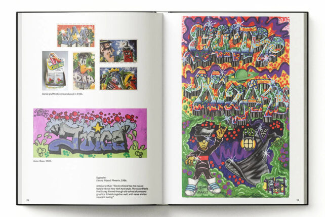 Ett uppslag med en graffitimålning i boken 2Blackbook Leagacy".