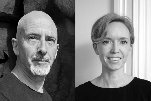 Kollage svartvita porträttbilder: Geroge Attard och Helena Cleeve